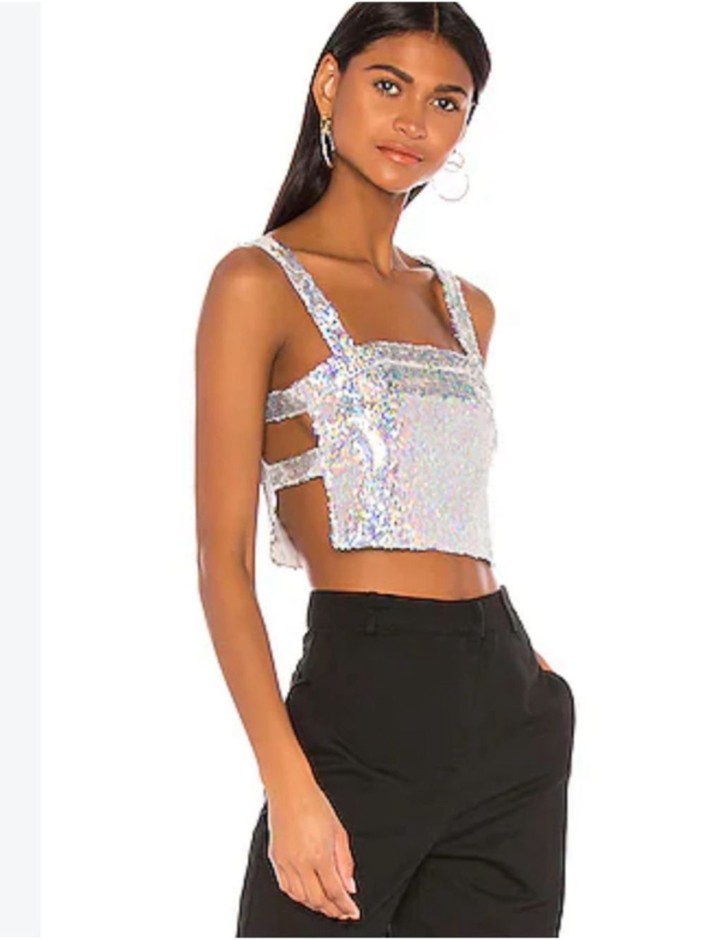 Superdown Iridescent Sequin Off Shoulder Crop Top Size M